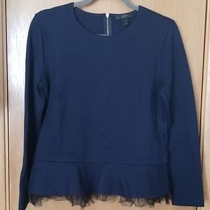 J Crew Navy Peplum Sweatshirt w/Tulle Trim sml